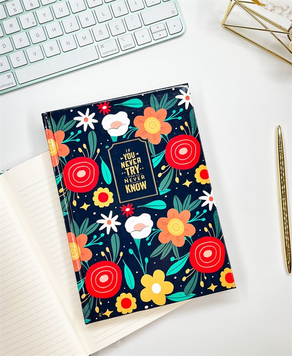 15x21 Sert Kapaklı Çiçekli Tasarım Defter