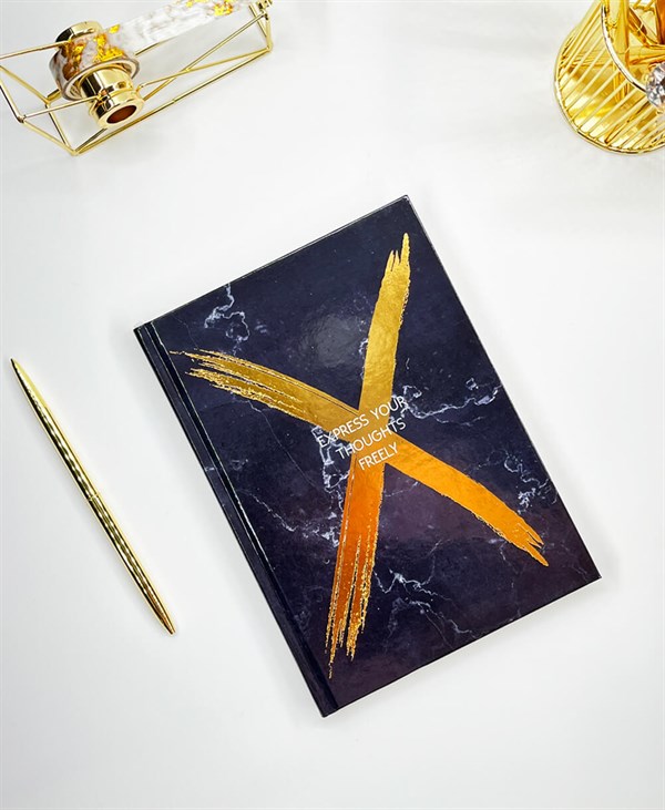 Black Marble Gold X Sert Kapaklı Tasarım Defter